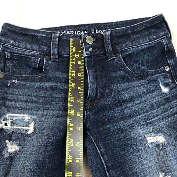 American Eagle Outfitters Womens Jeans Size 2 Artist Crop Destroyed Stretch Blue - Picture 6 of 16
